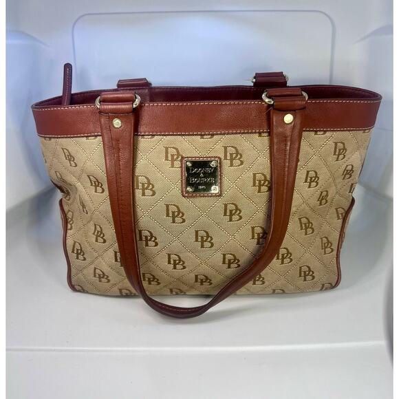 FINAL CLEARANCE! Dooney & Bourke AUTHENTIC VINTAGE Tan & Brown Handbag Purse - Picture 1 of 14